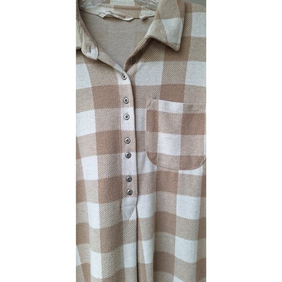 Soft Surroundings Mad about Plaid Flannel Tunic Popover Shirt Top Size M Tan - Picture 7 of 10